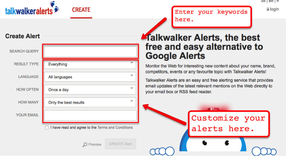 Screenshot of talk walker alerts to get a notification of a specific topic.